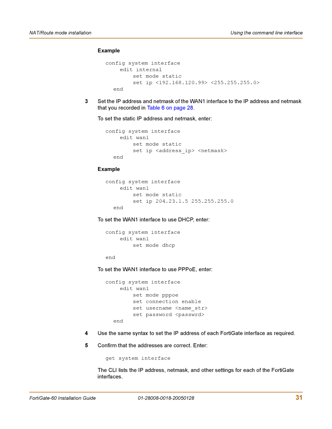 Fortinet 60c manual Example, Get system interface 