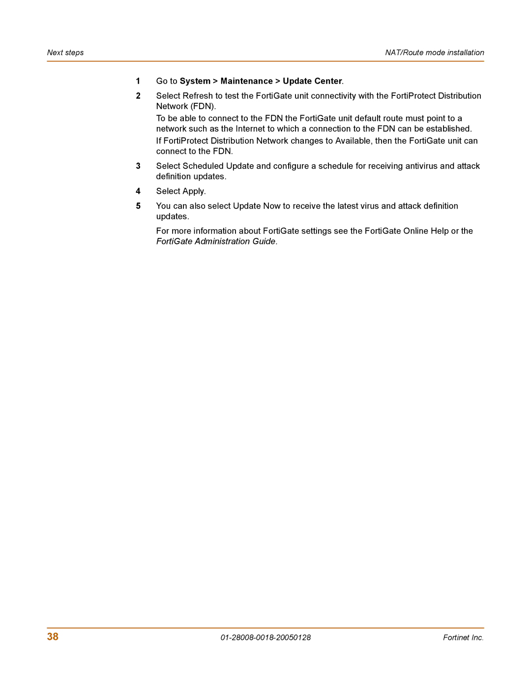 Fortinet 60c manual Go to System Maintenance Update Center 