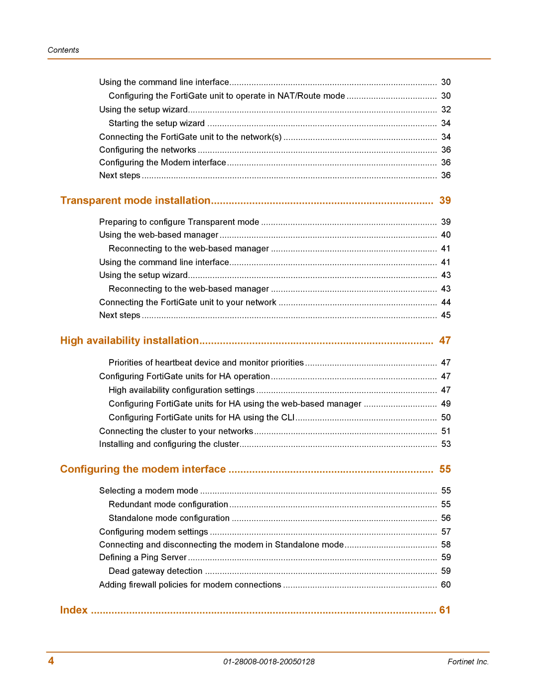 Fortinet 60c manual Index 