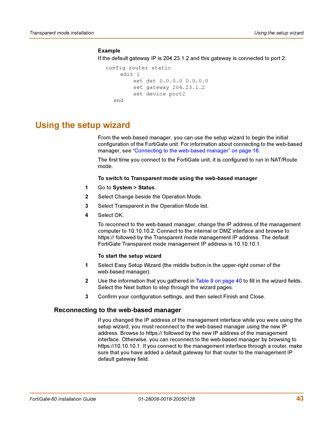 Fortinet 60c manual Using the setup wizard, To start the setup wizard 