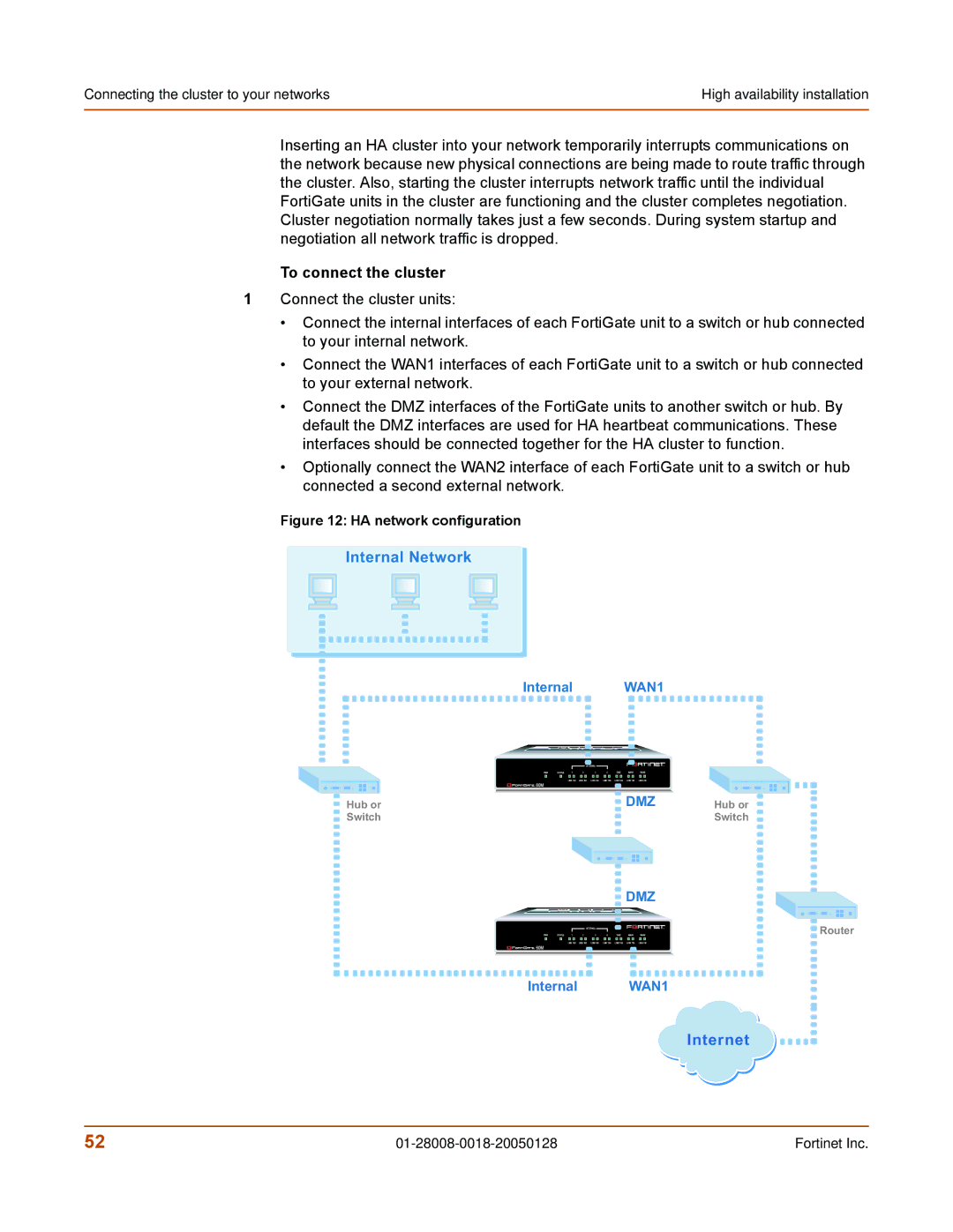 Fortinet 60c manual To connect the cluster, HA network configuration 