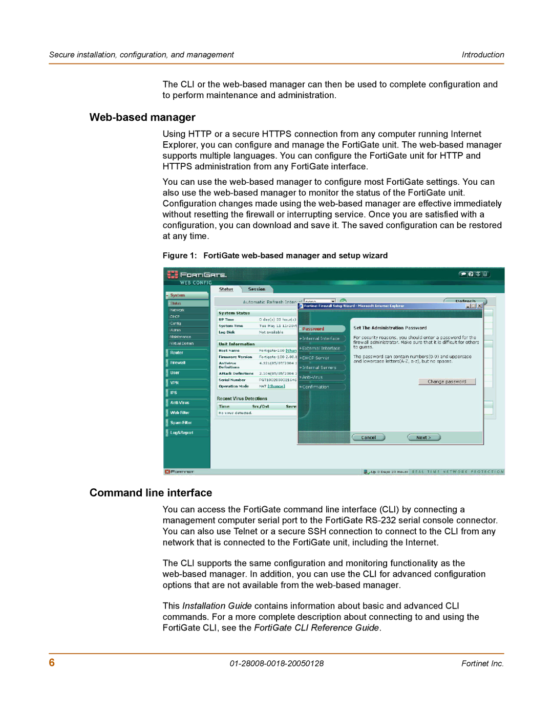 Fortinet 60c manual Web-based manager, Command line interface 