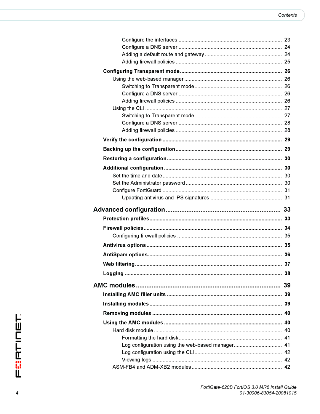 Fortinet 620B manual Advanced configuration, AMC modules 