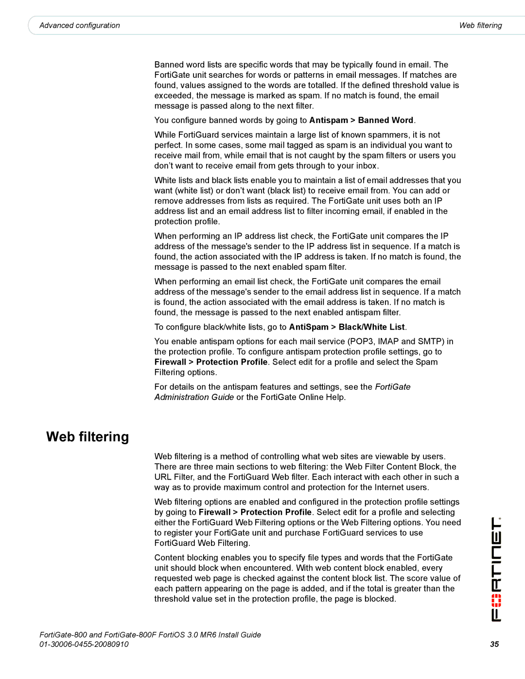 Fortinet 800/800F manual Web filtering 