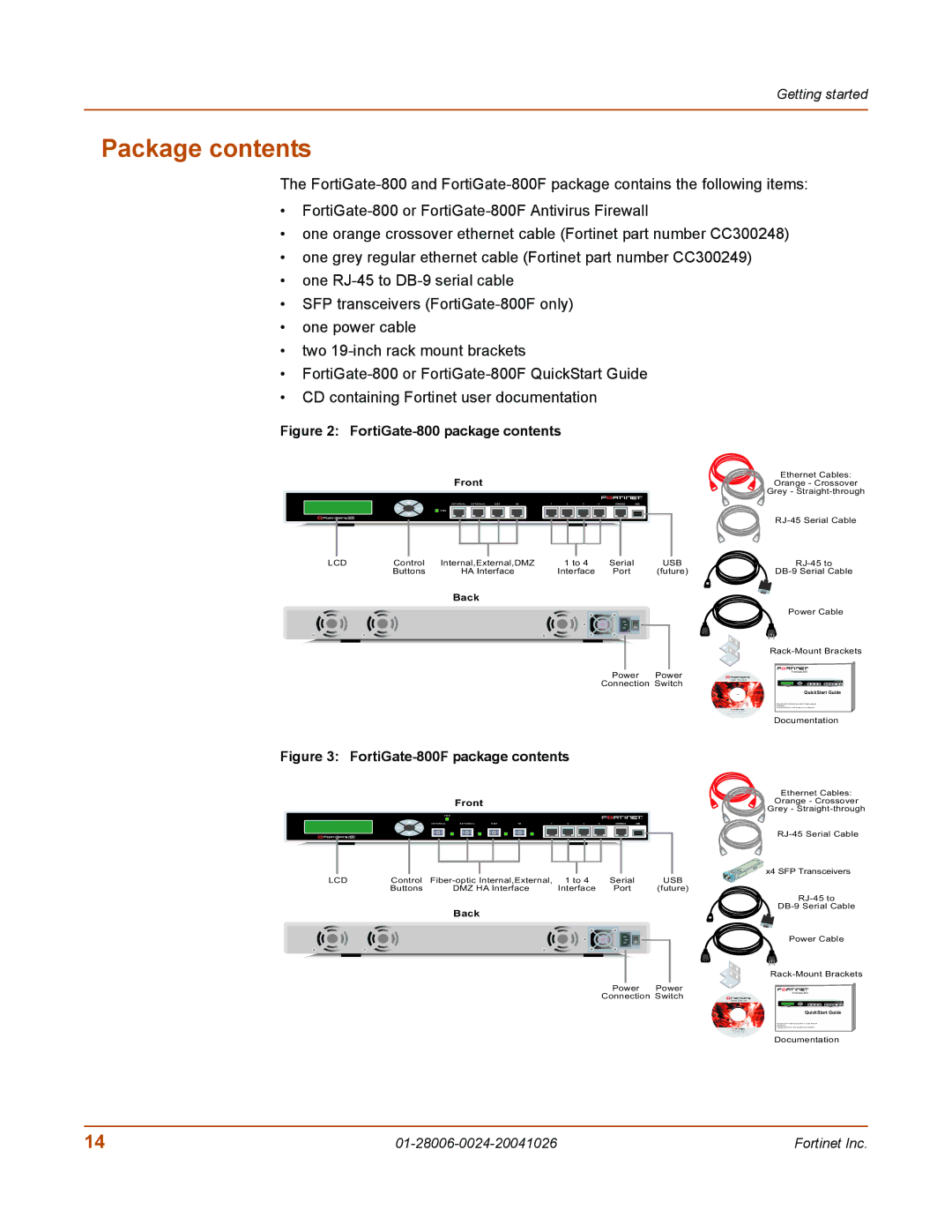 Fortinet 800F manual Package contents 