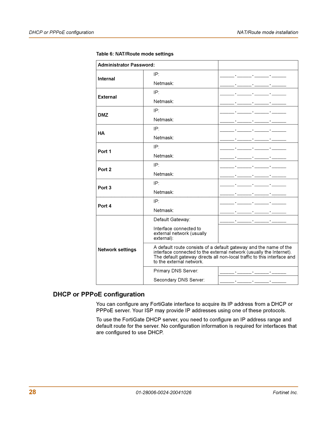 Fortinet 800F manual Dhcp or PPPoE configuration, Dmz 