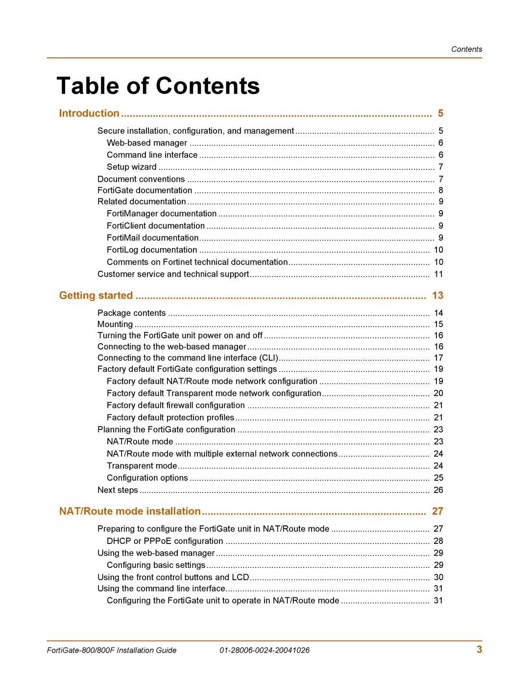 Fortinet 800F manual Table of Contents 