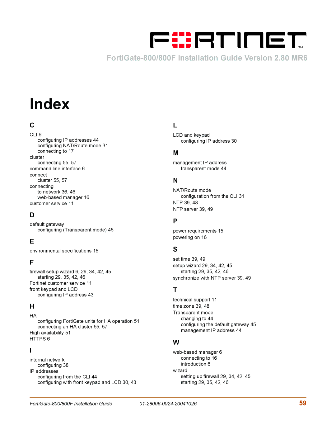 Fortinet 800F manual Index, Cli 