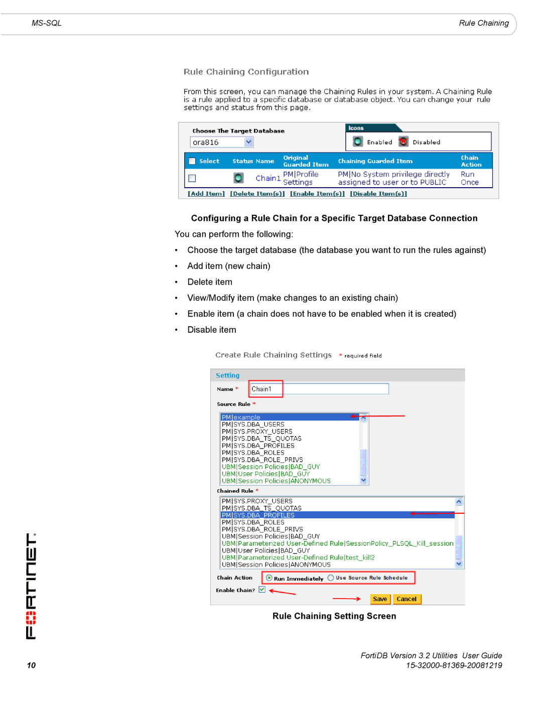 Fortinet FortiDB manual Rule Chaining 