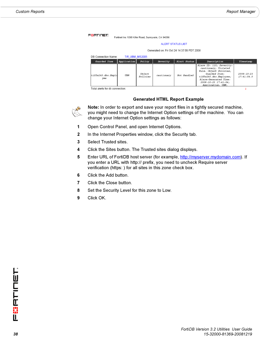 Fortinet FortiDB manual Generated Html Report Example 