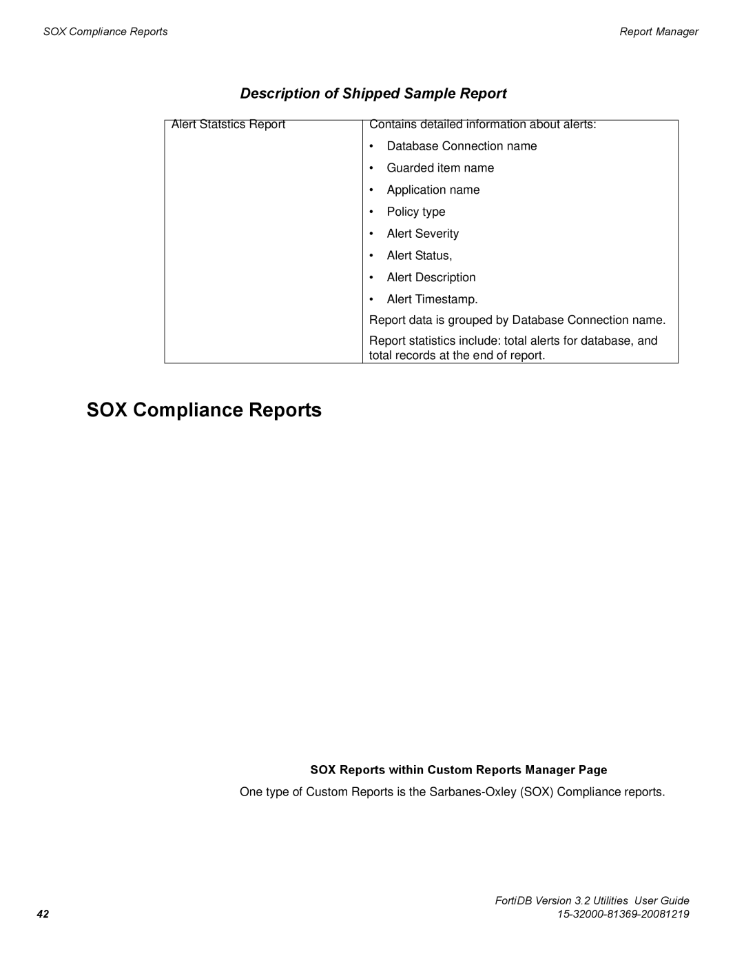 Fortinet FortiDB manual SOX Compliance Reports, SOX Reports within Custom Reports Manager 