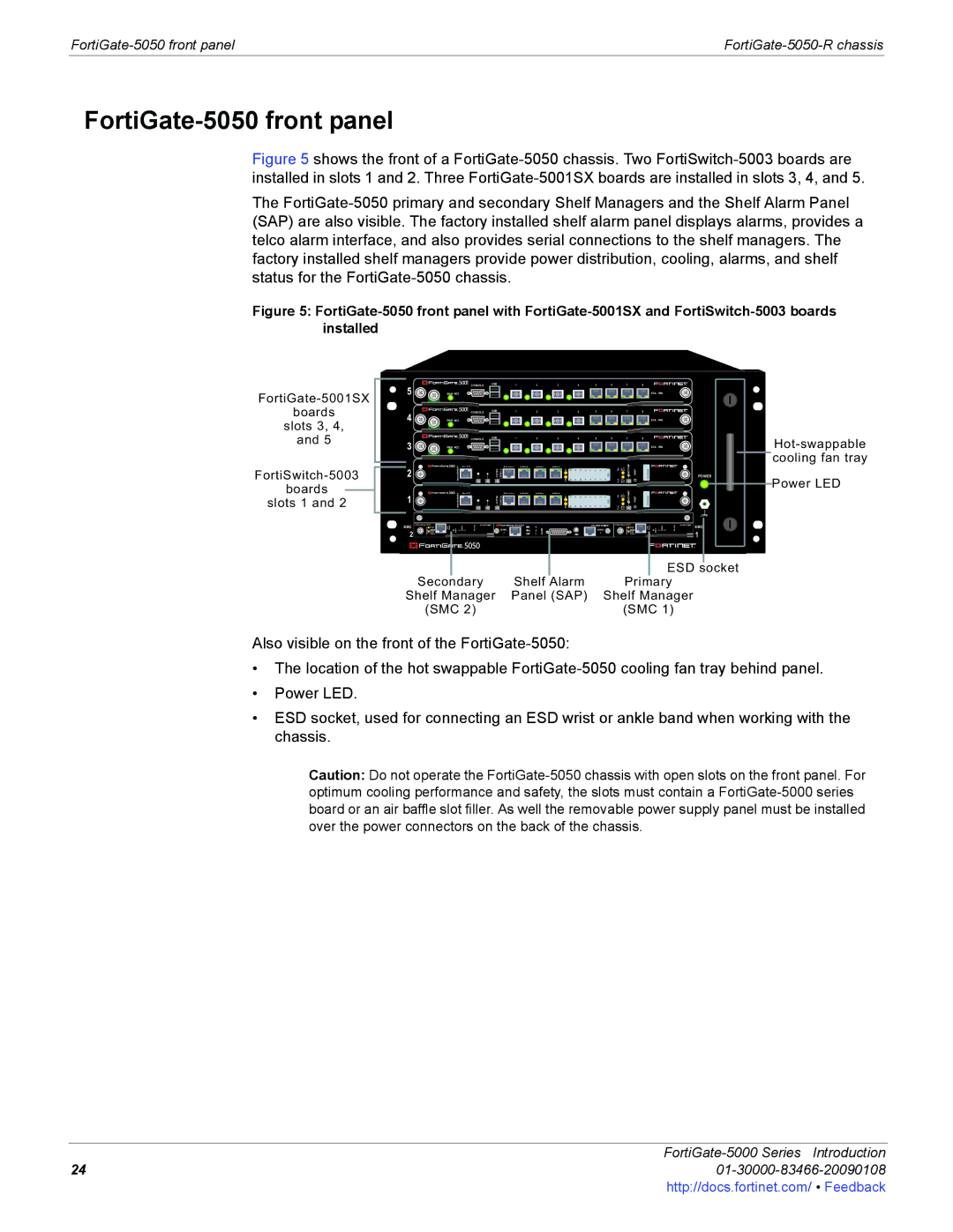 Fortinet FortiGate-5000 manual FortiGate-5050 front panel, Power LED 