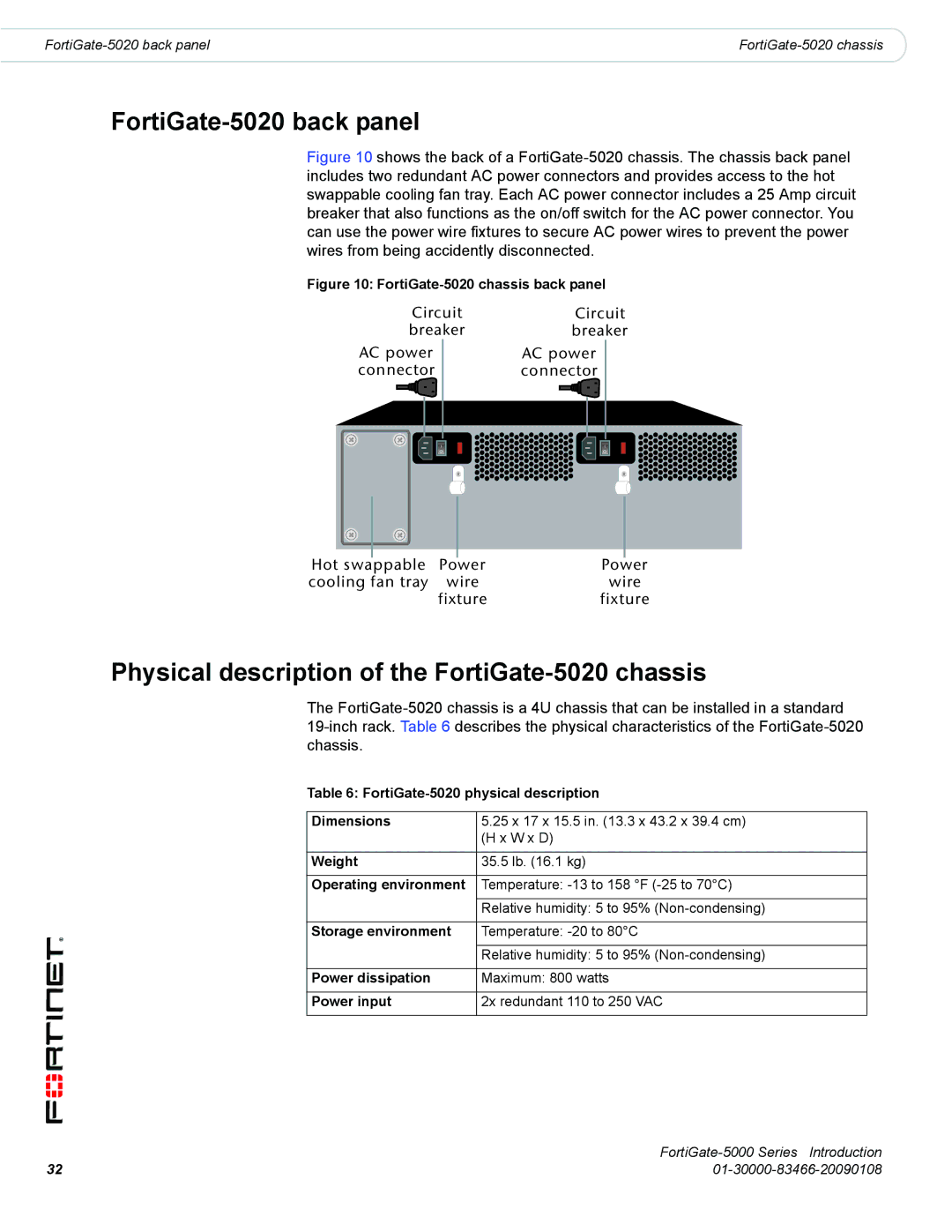 Fortinet FortiGate-5000 FortiGate-5020 back panel, Physical description of the FortiGate-5020 chassis, Power dissipation 