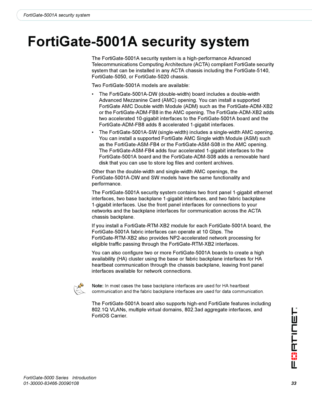 Fortinet FortiGate-5000 manual FortiGate-5001A security system 