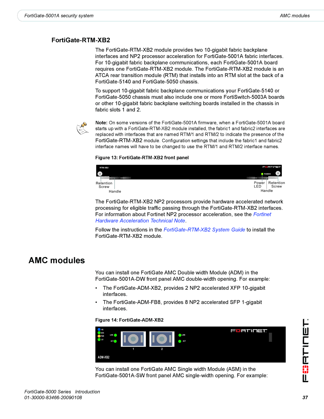 Fortinet FortiGate-5000 manual AMC modules, FortiGate-RTM-XB2 