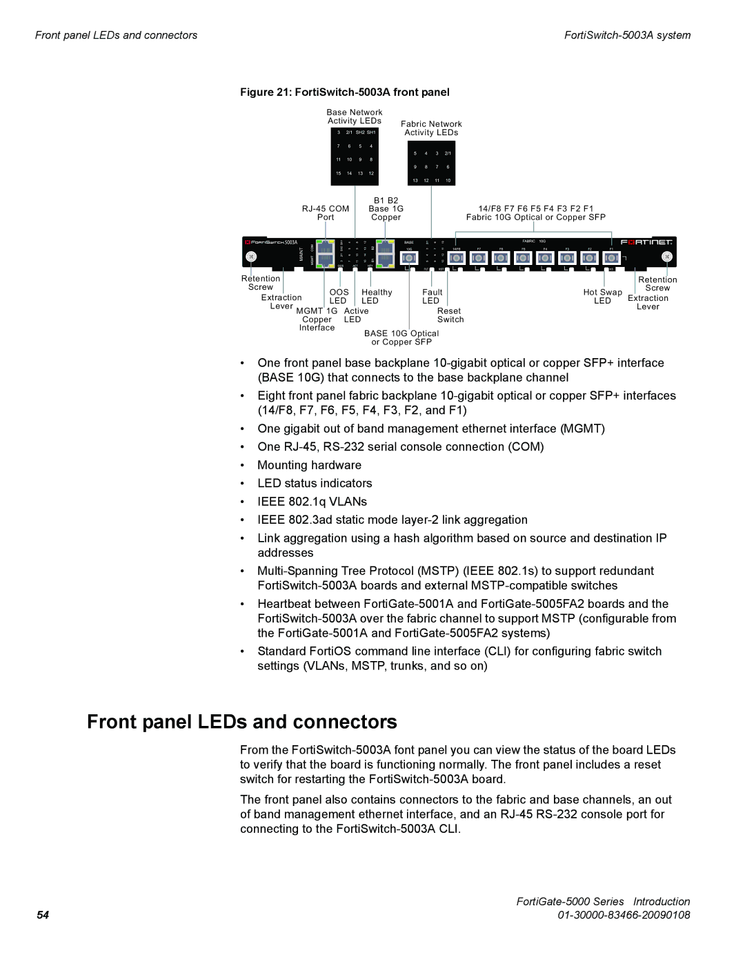 Fortinet FortiGate-5000 manual FortiSwitch-5003A front panel 