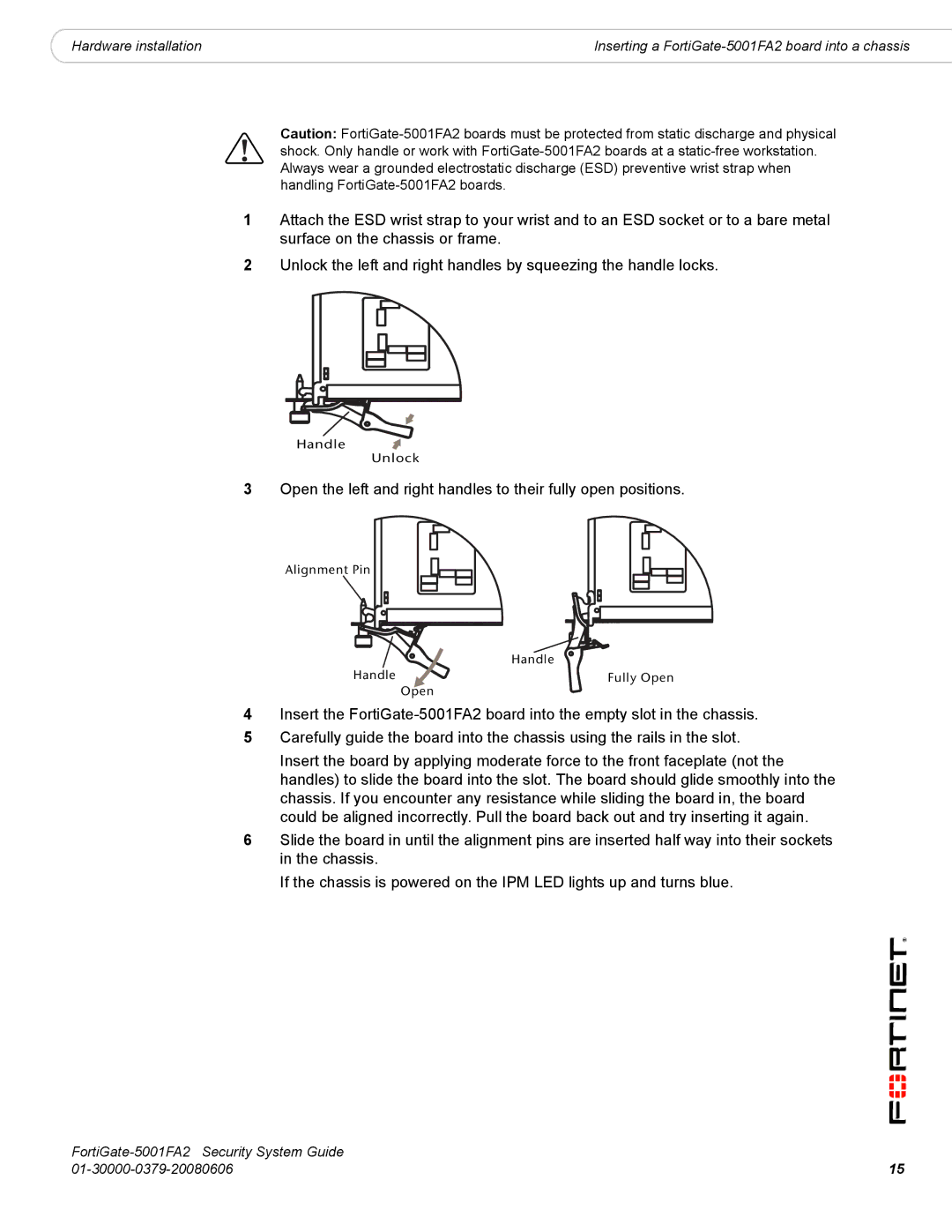 Fortinet FortiGate-5001FA2 manual Handle Unlock 