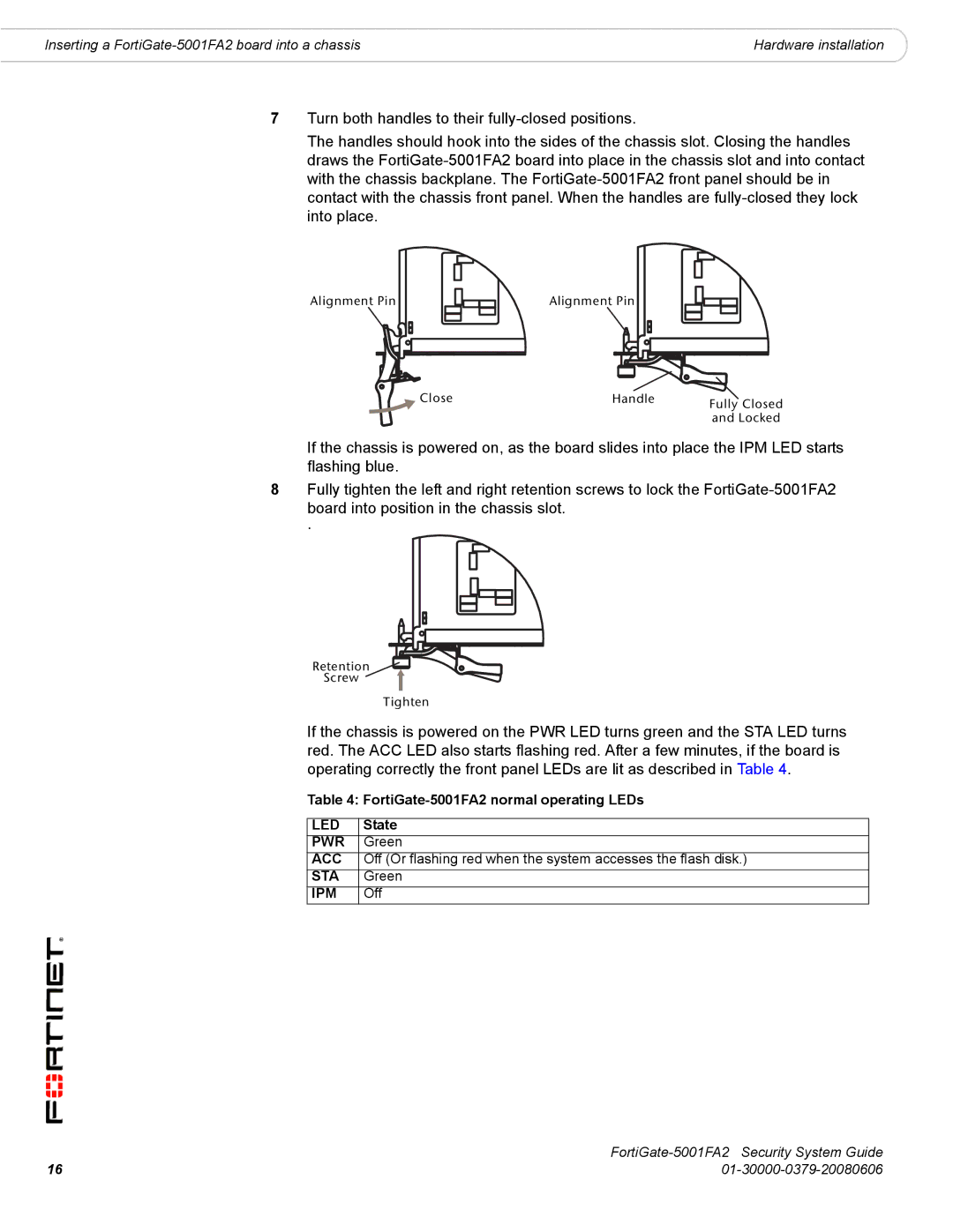 Fortinet manual FortiGate-5001FA2 normal operating LEDs 