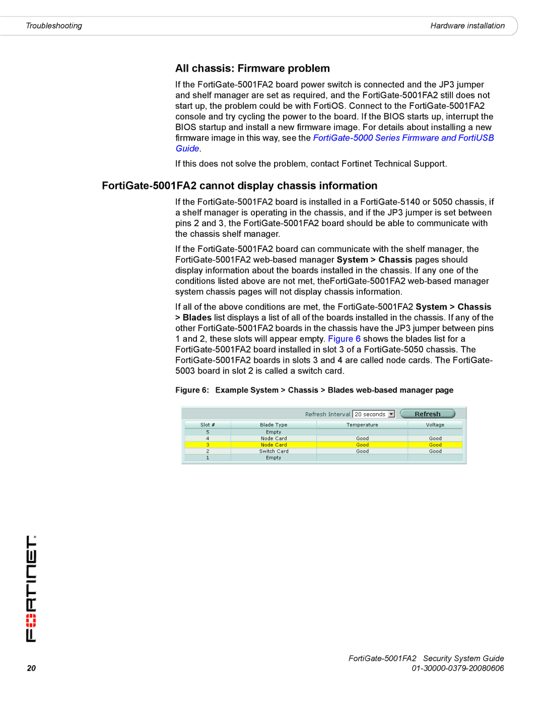 Fortinet manual All chassis Firmware problem, FortiGate-5001FA2 cannot display chassis information 