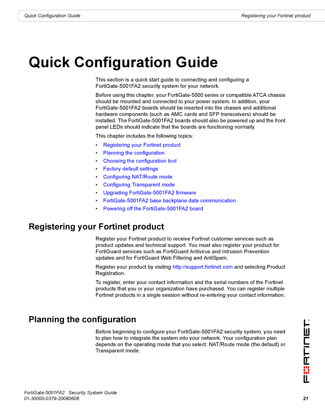 Fortinet FortiGate-5001FA2 manual Registering your Fortinet product, Planning the configuration 