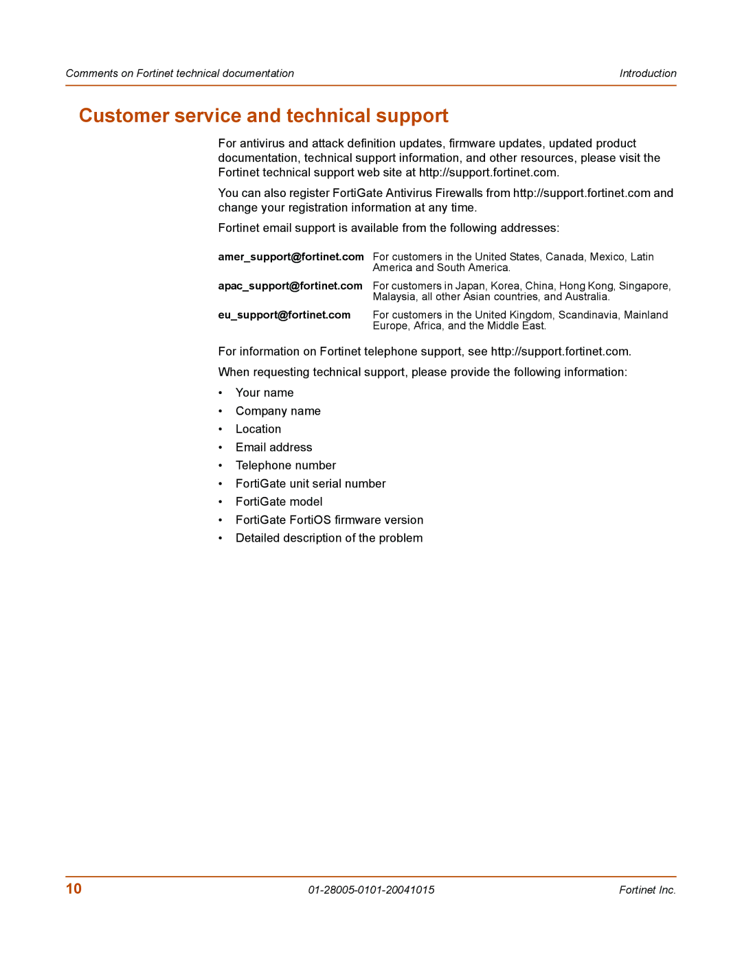 Fortinet 127, FORTIGATE, 500A, Network Router manual Customer service and technical support 