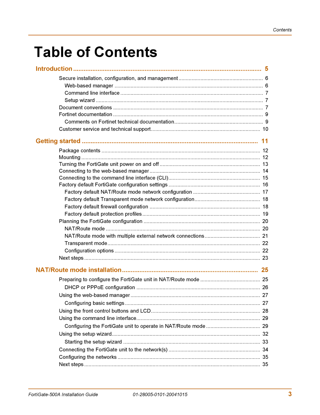 Fortinet Network Router, FORTIGATE, 500A, 127 manual Table of Contents 