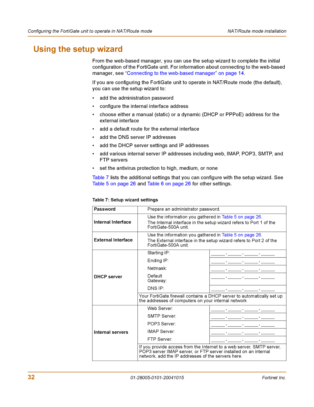 Fortinet FORTIGATE, 500A, 127, Network Router manual Using the setup wizard 