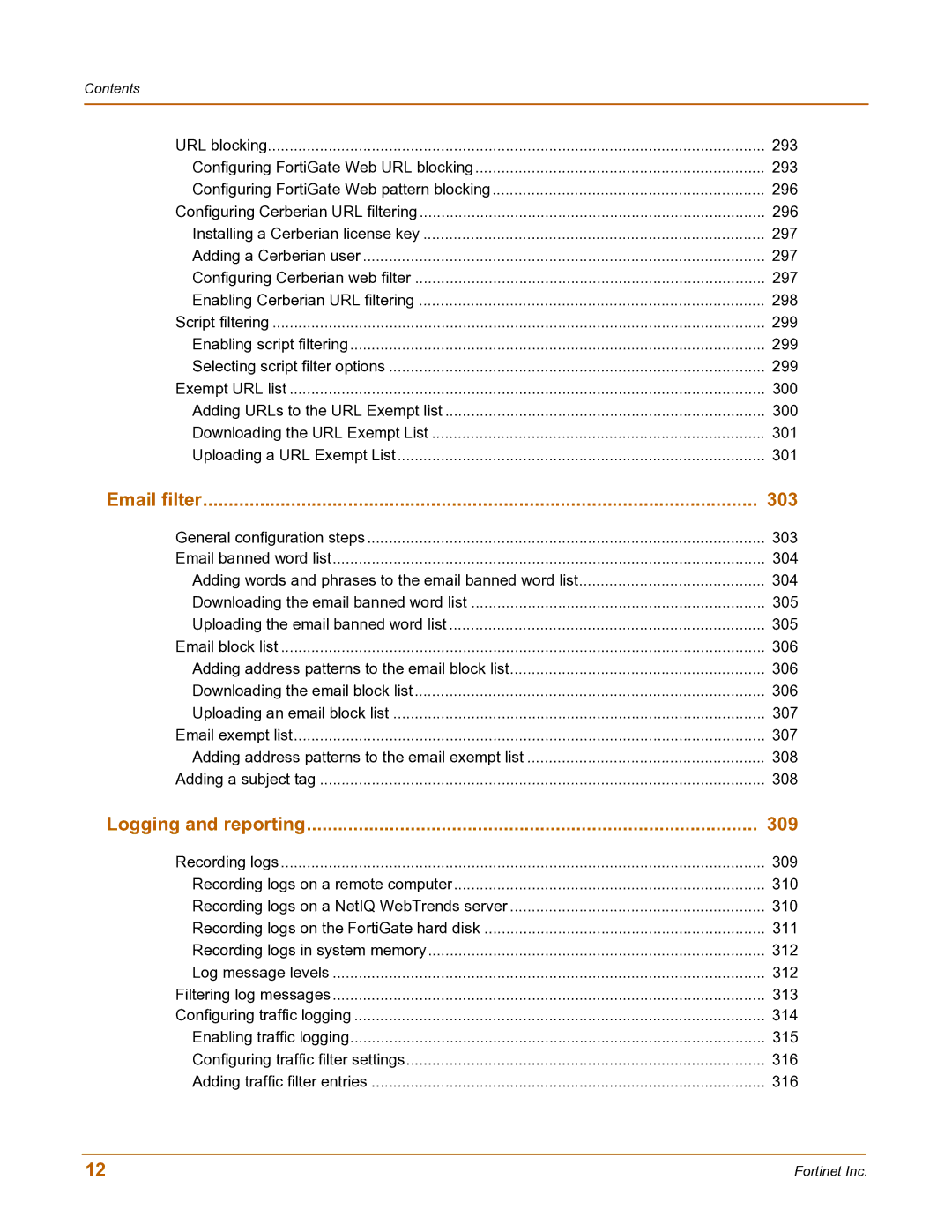 Fortinet FortiGate-800 manual Email filter 303 