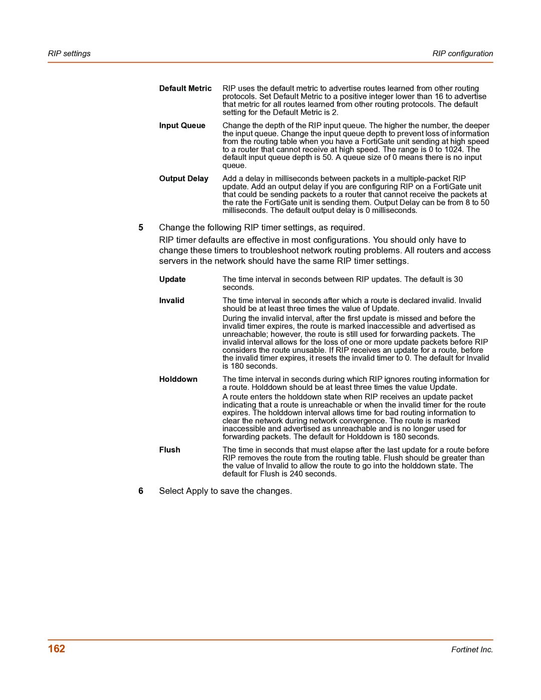 Fortinet FortiGate-800 manual 162, Invalid, Holddown, Flush 