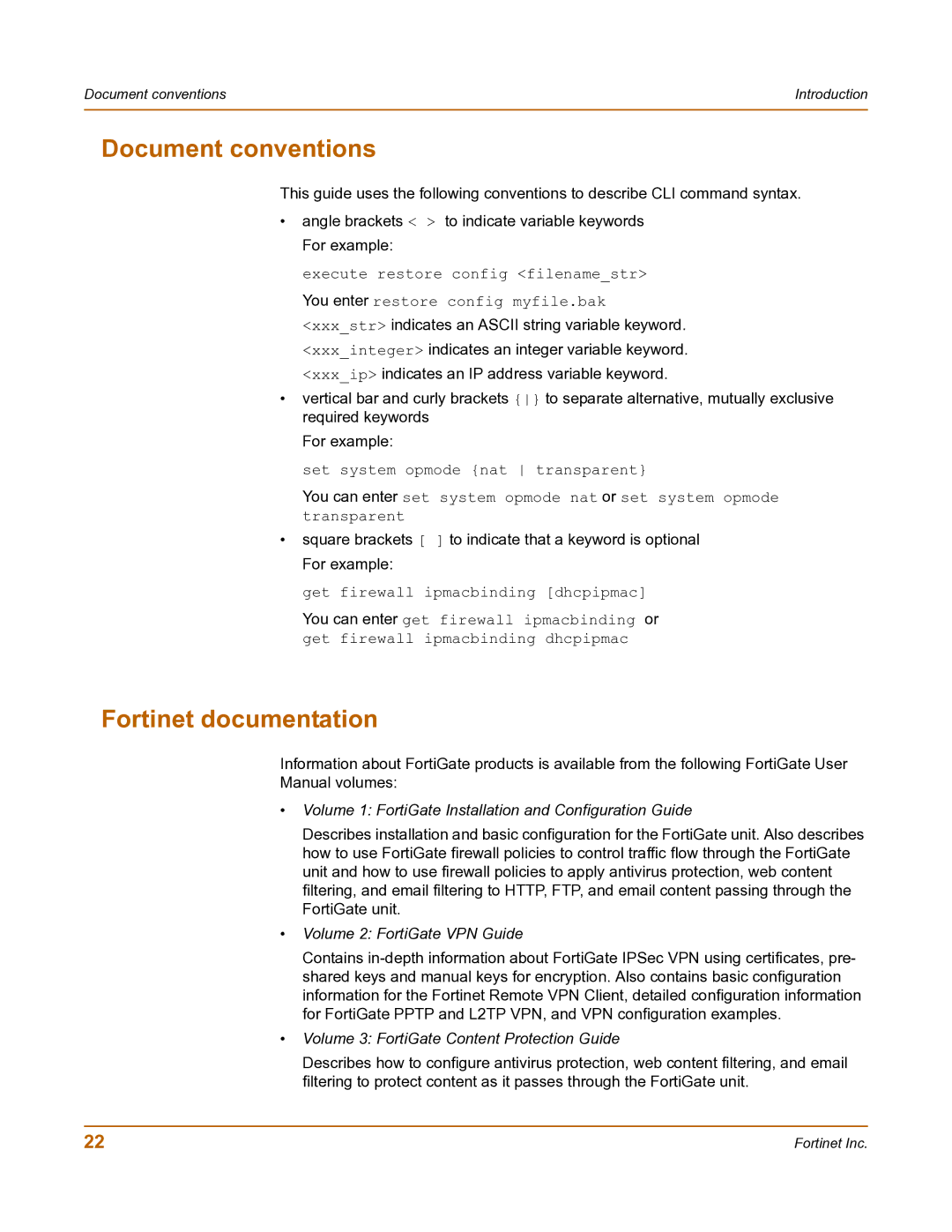 Fortinet FortiGate-800 manual Document conventions, Fortinet documentation 