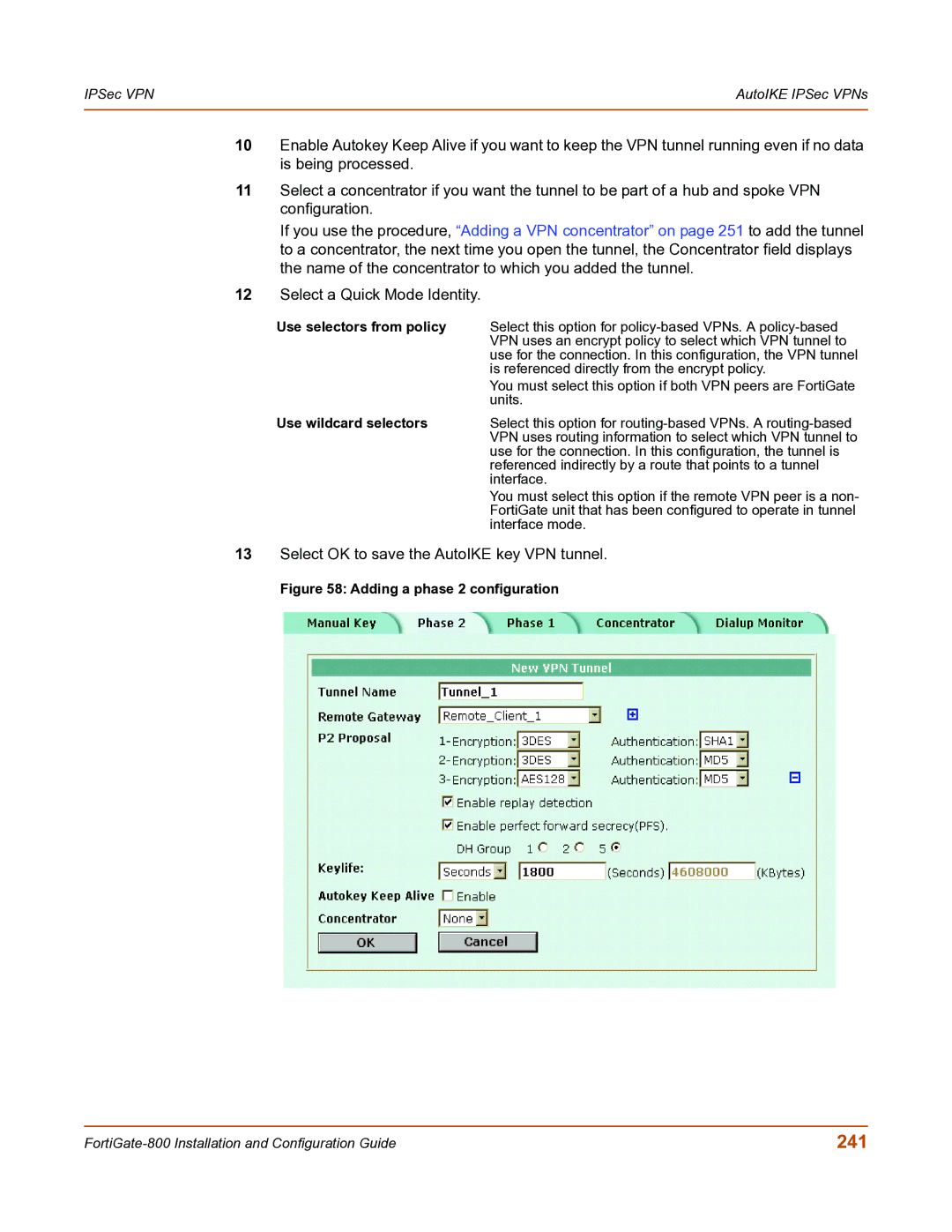 Fortinet FortiGate-800 manual 241, Use selectors from policy, Use wildcard selectors 