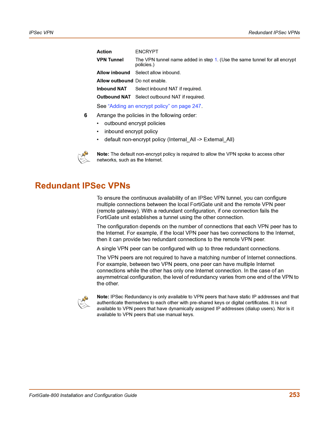 Fortinet FortiGate-800 manual Redundant IPSec VPNs, 253 