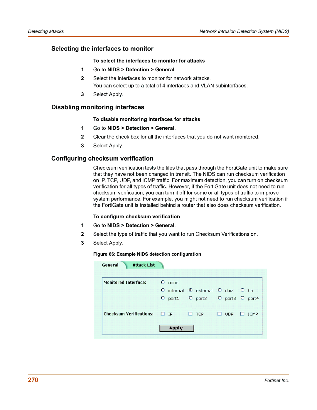 Fortinet FortiGate-800 manual Selecting the interfaces to monitor, Disabling monitoring interfaces, 270 