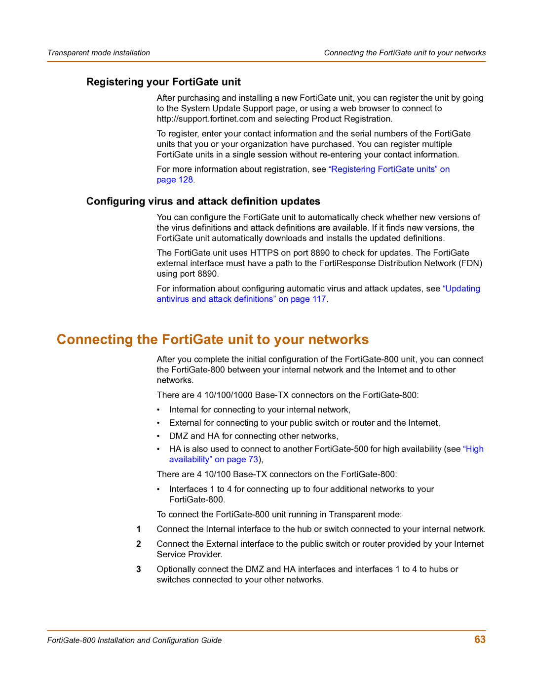 Fortinet FortiGate-800 manual Connecting the FortiGate unit to your networks 