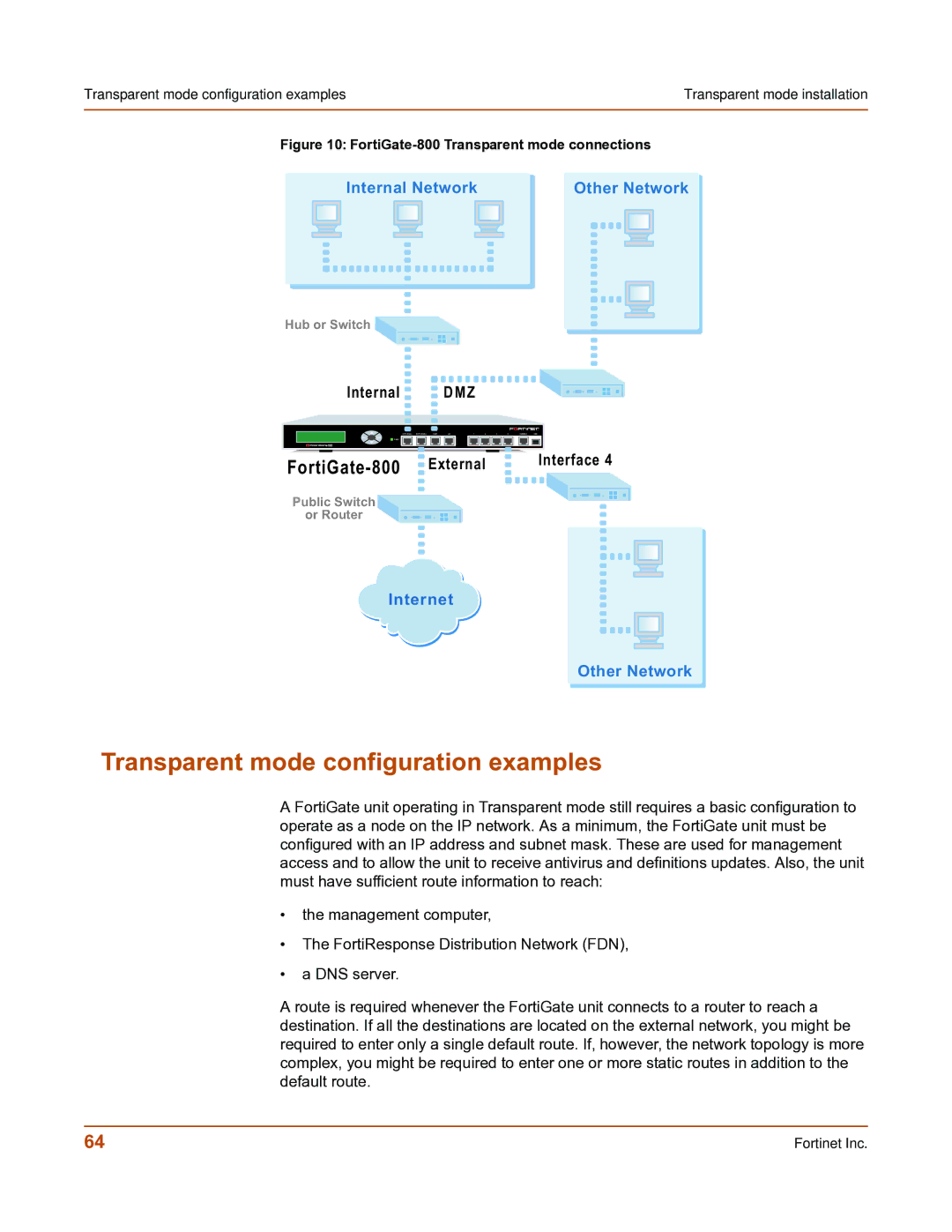 Fortinet FortiGate-800 manual Transparent mode configuration examples 