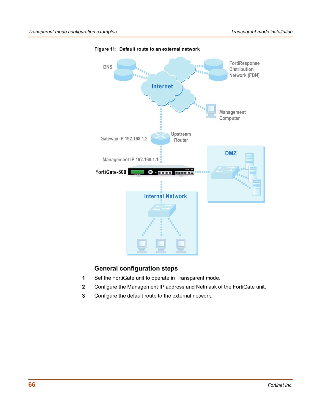 Fortinet FortiGate-800 manual General configuration steps, Default route to an external network 