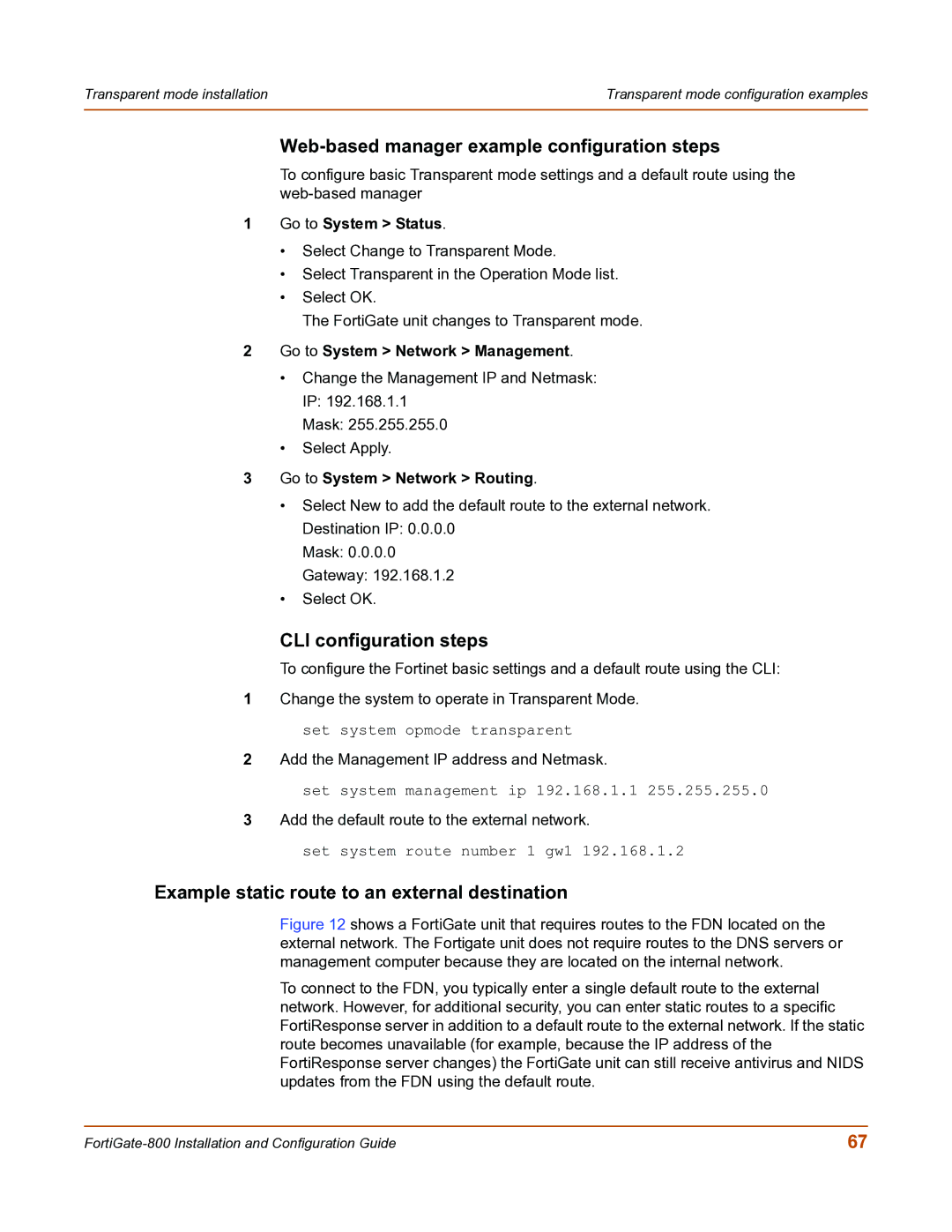 Fortinet FortiGate-800 manual Web-based manager example configuration steps, CLI configuration steps 