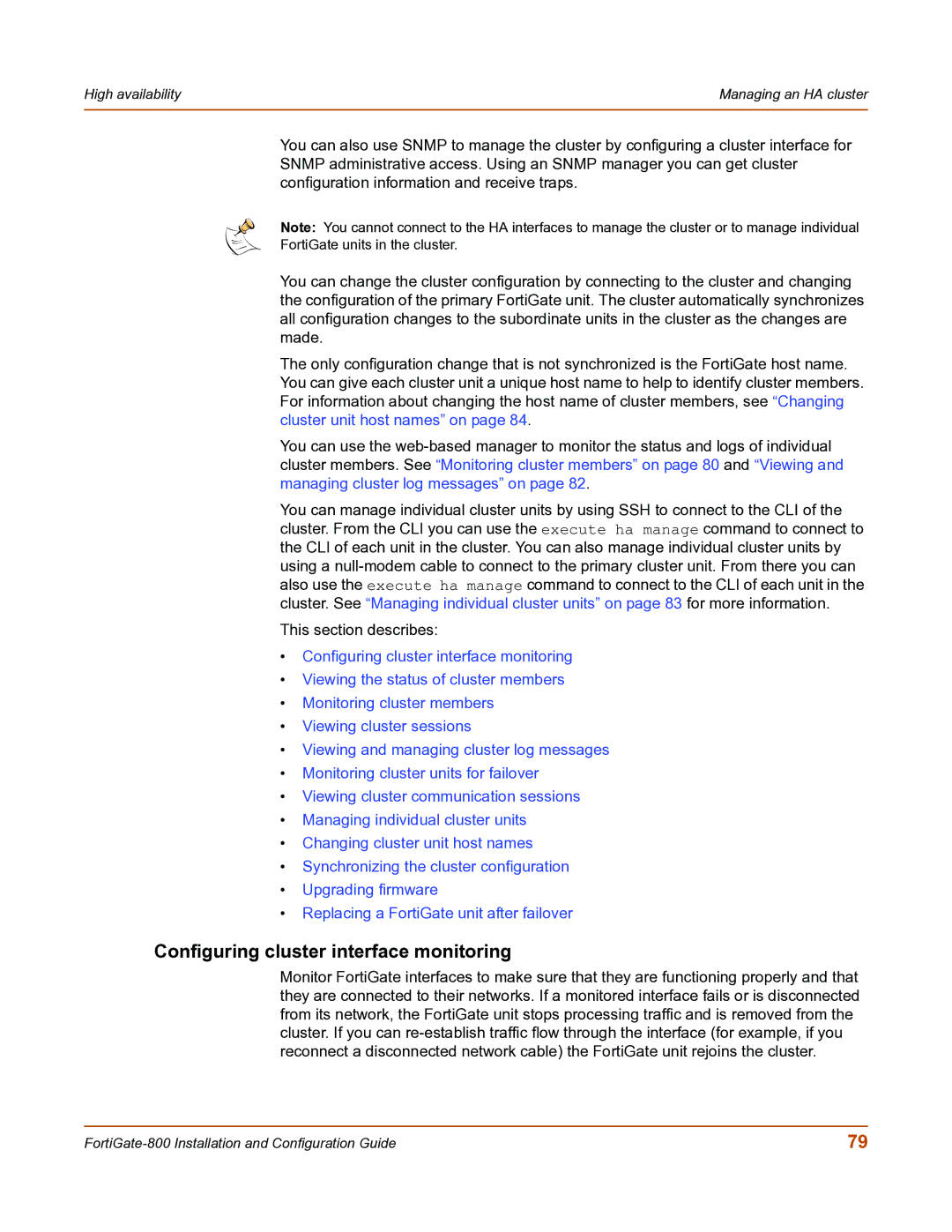 Fortinet FortiGate-800 manual Configuring cluster interface monitoring 