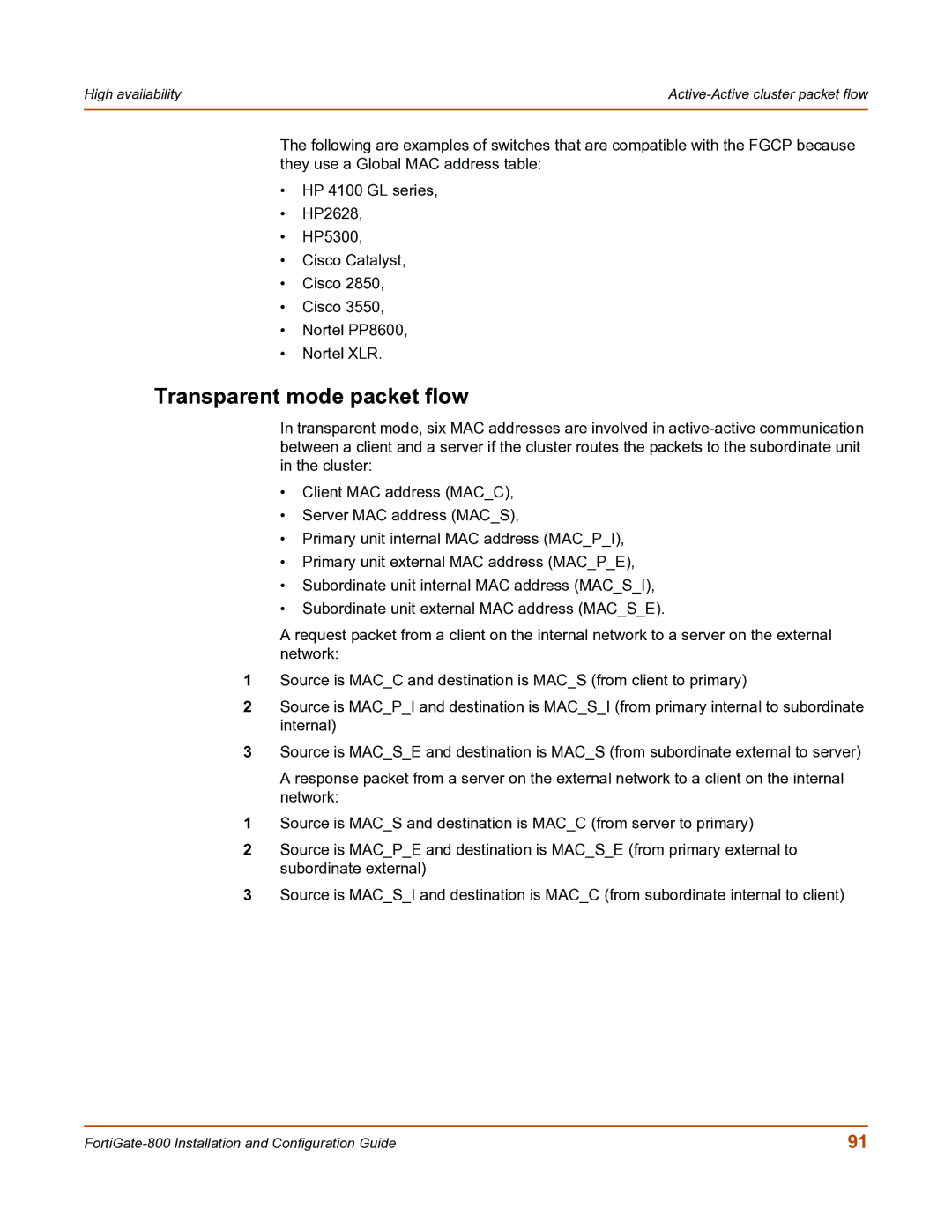 Fortinet FortiGate-800 manual Transparent mode packet flow 