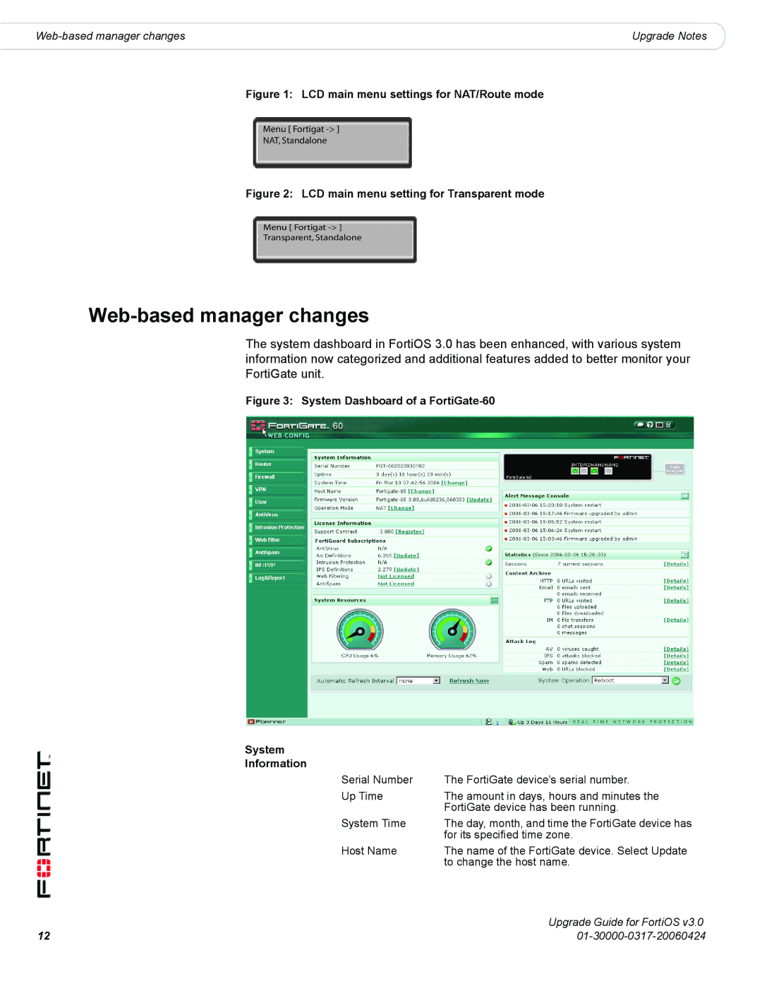 Fortinet FortiOS 3.0 manual Web-based manager changes, 01-30000-0317-20060424 