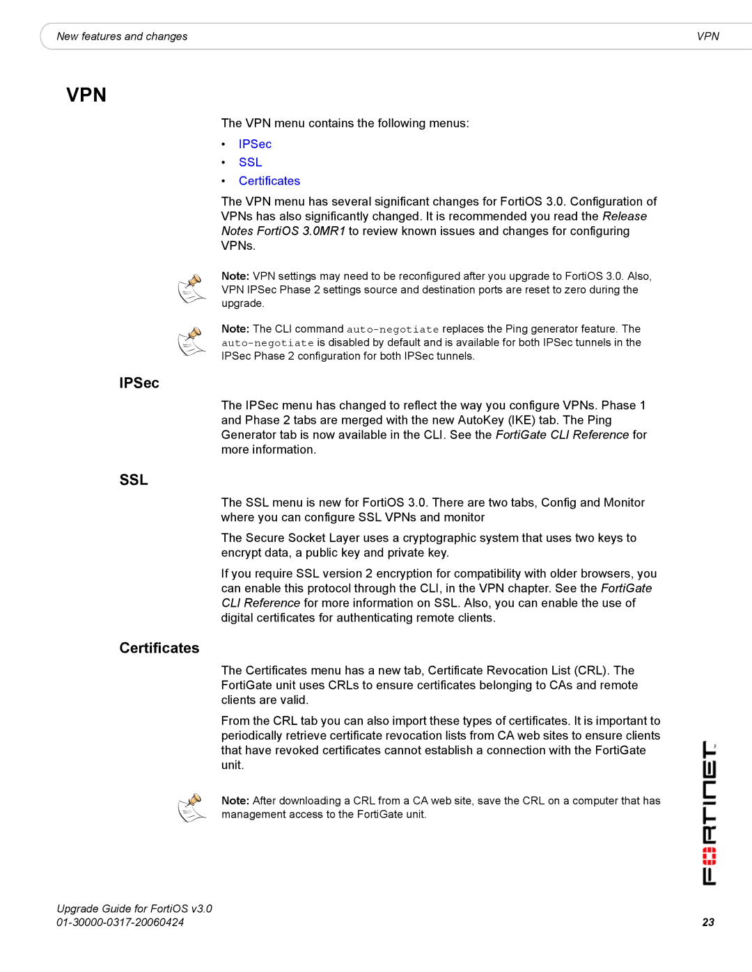 Fortinet FortiOS 3.0 manual IPSec, Certificates 