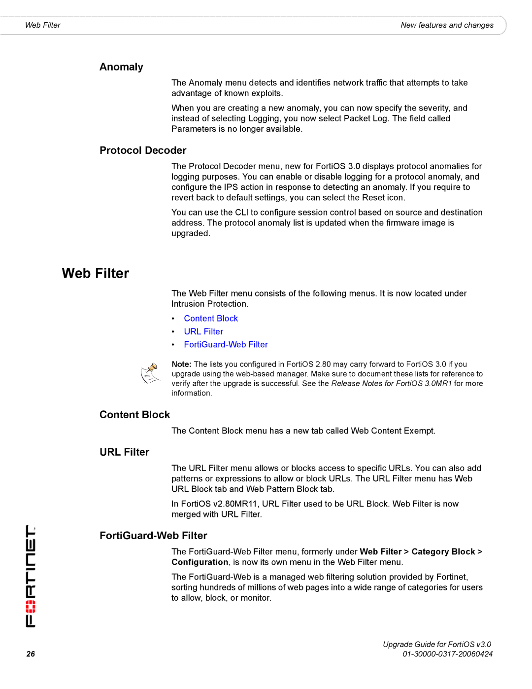 Fortinet FortiOS 3.0 manual Web Filter 