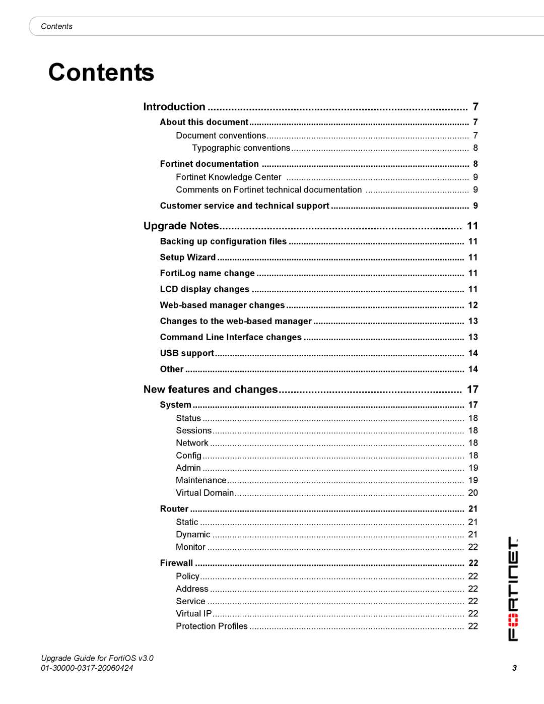 Fortinet FortiOS 3.0 manual Contents 