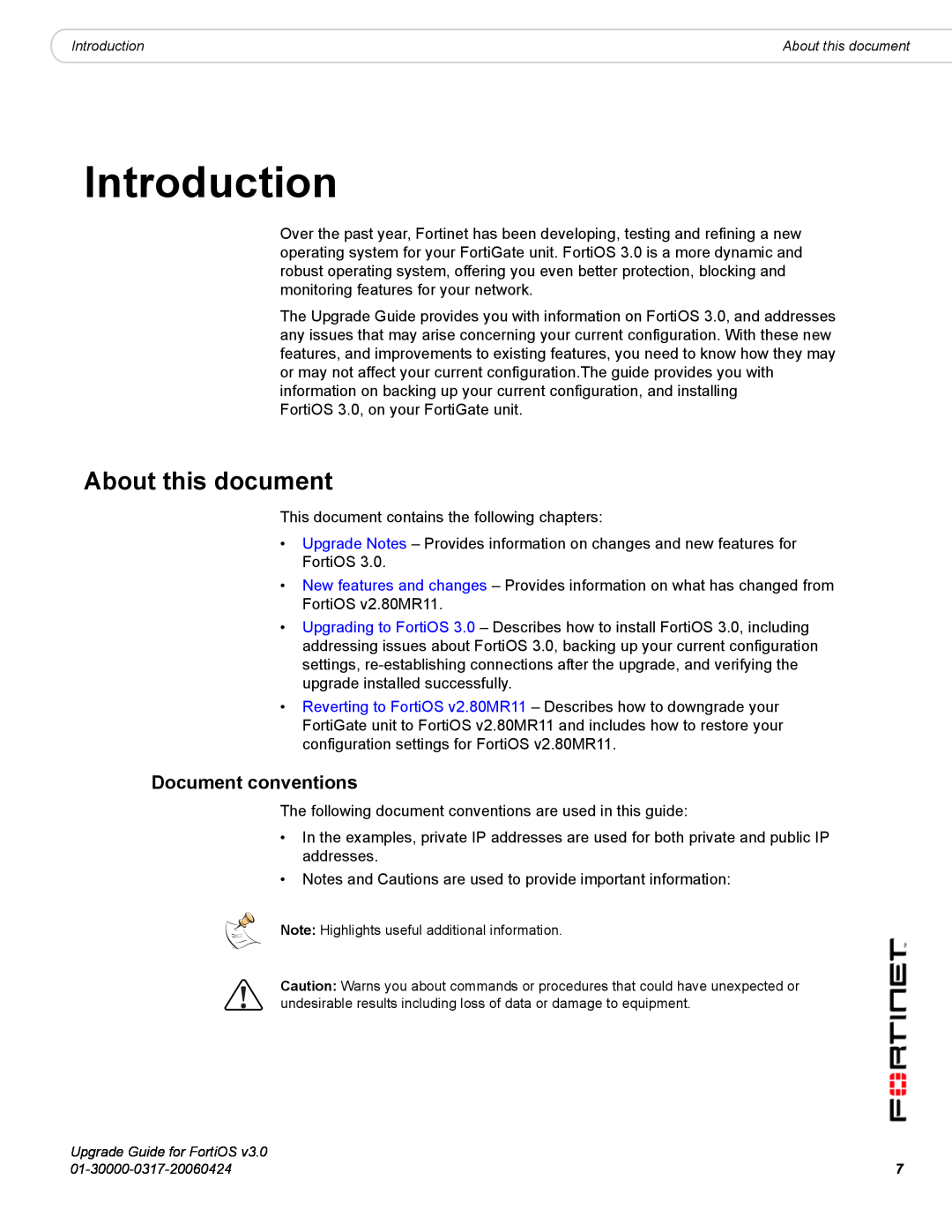 Fortinet FortiOS 3.0 manual Introduction, About this document, Document conventions 