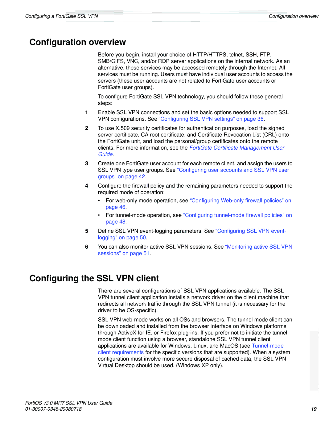 Fortinet FORTIOS V3.0 MR7 manual Configuration overview, Configuring the SSL VPN client 