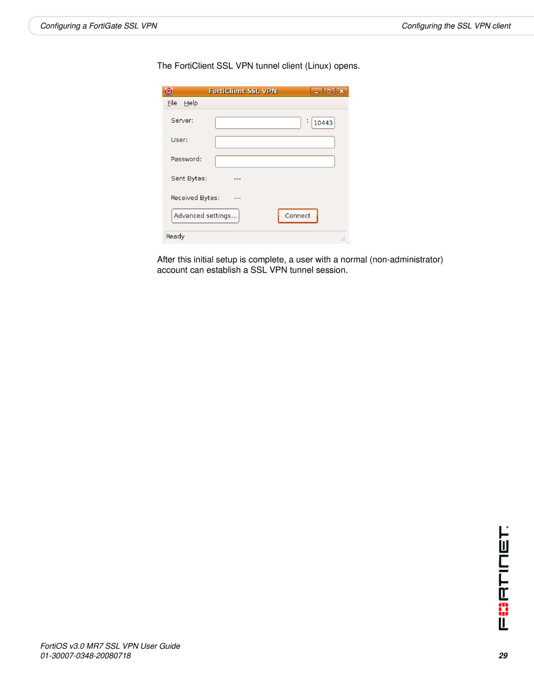 Fortinet FORTIOS V3.0 MR7 manual Configuring a FortiGate SSL VPN 