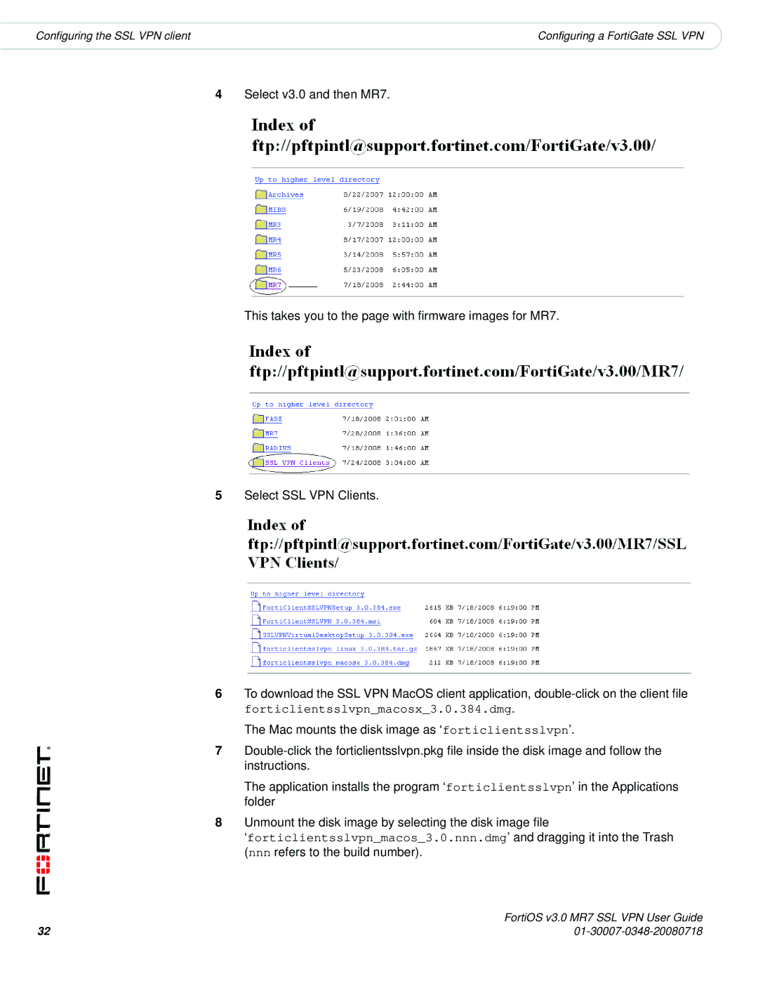 Fortinet FORTIOS V3.0 MR7 manual Configuring the SSL VPN client 