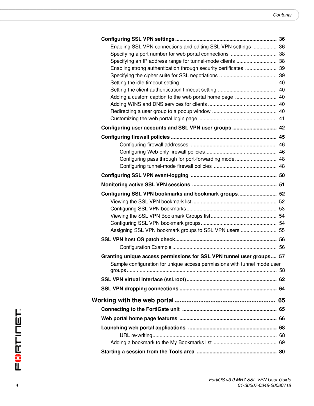 Fortinet FORTIOS V3.0 MR7 manual Working with the web portal, Configuring SSL VPN settings, SSL VPN host OS patch check 