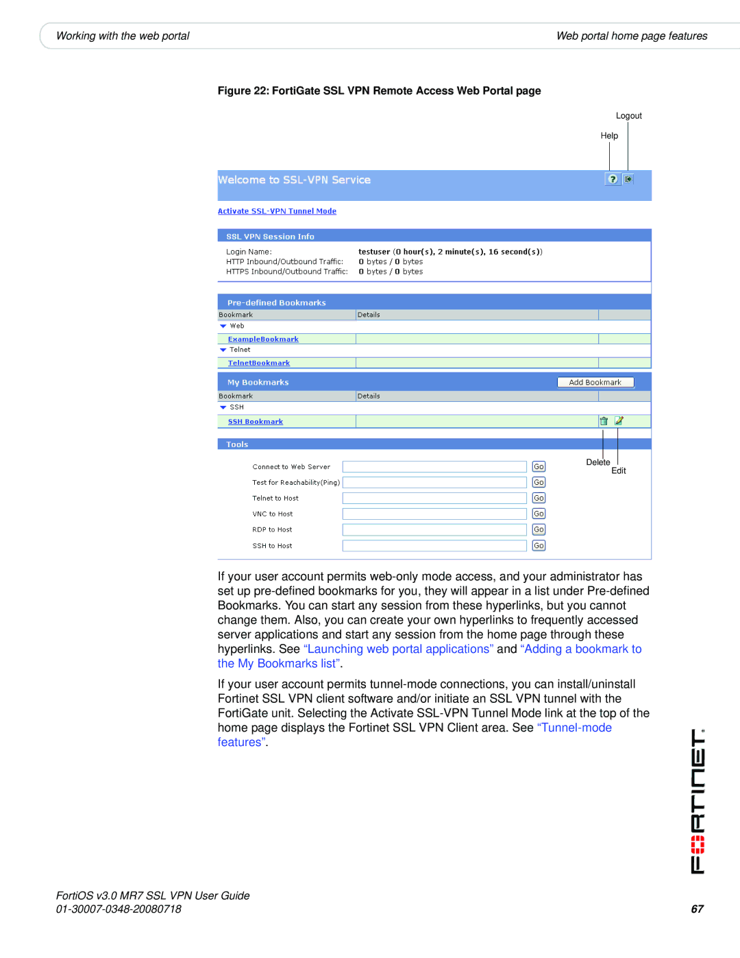 Fortinet FORTIOS V3.0 MR7 manual FortiGate SSL VPN Remote Access Web Portal 