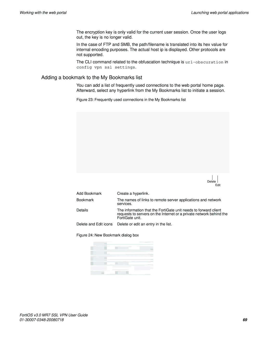 Fortinet FORTIOS V3.0 MR7 manual Adding a bookmark to the My Bookmarks list, Add Bookmark, Details 